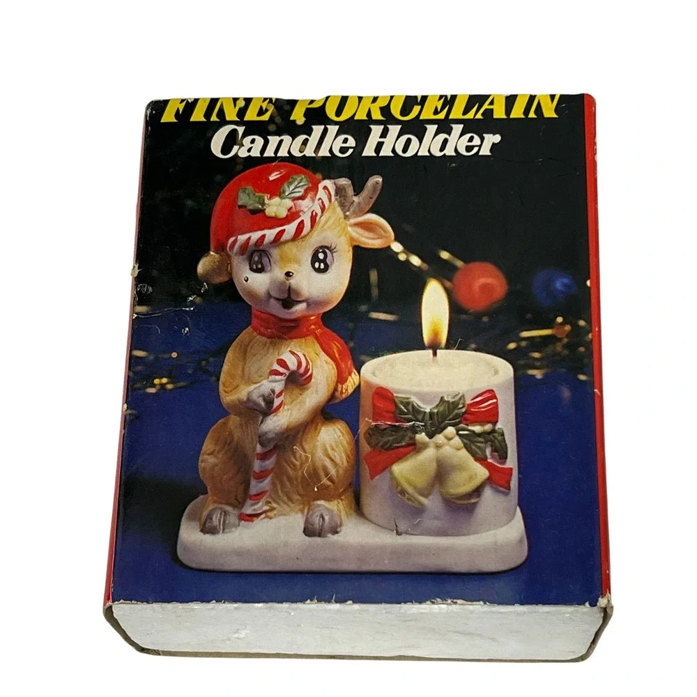 Vintage Fine Porcelain Christmas Deer Candle Holder Walgreens Holiday Decorative